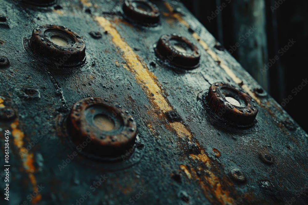 Close-up of rusty metal panel with round holes. Close-up of rusty metal panel with round holes.