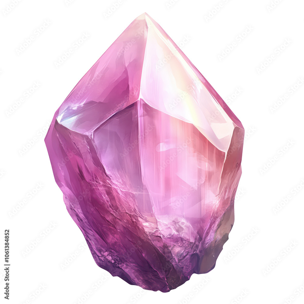 Beautiful pink crystal with geometric facets, isolated on transparent background.. Beautiful pink crystal with geometric facets, isolated on transparent background..