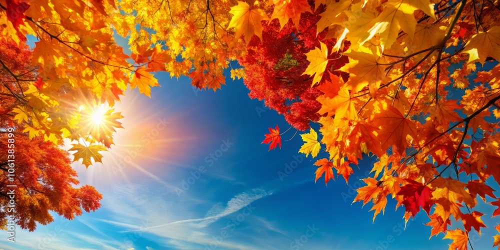 Vibrant Autumn Leaves Against a Clear Blue Sky, Nature's Palette in Fall Colors, Seasonal Beauty, Crisp Air, Scenic Outdoors, Colorful Foliage, Tranquil Landscape, Fall Vibes Vibrant Autumn Leaves Against a Clear Blue Sky, Nature's Palette in Fall Colors, Seasonal Beauty, Crisp Air, Scenic Outdoors, Colorful Foliage, Tranquil Landscape, Fall Vibes