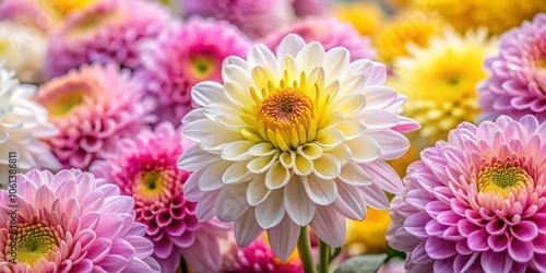 Vibrant Mass of Chrysanthemum Blossoms with a Stunning Yellow Center Flower Creating a Beautiful Floral Display for Nature Lovers and Garden Enthusiasts