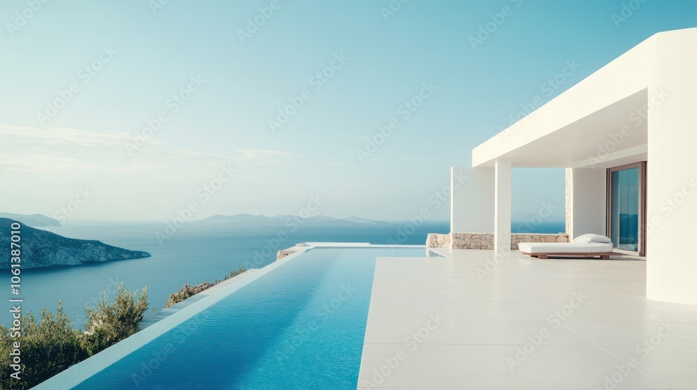 Fototapeta premium Luxury Villa with Infinity Pool overlooking the Aegean Sea