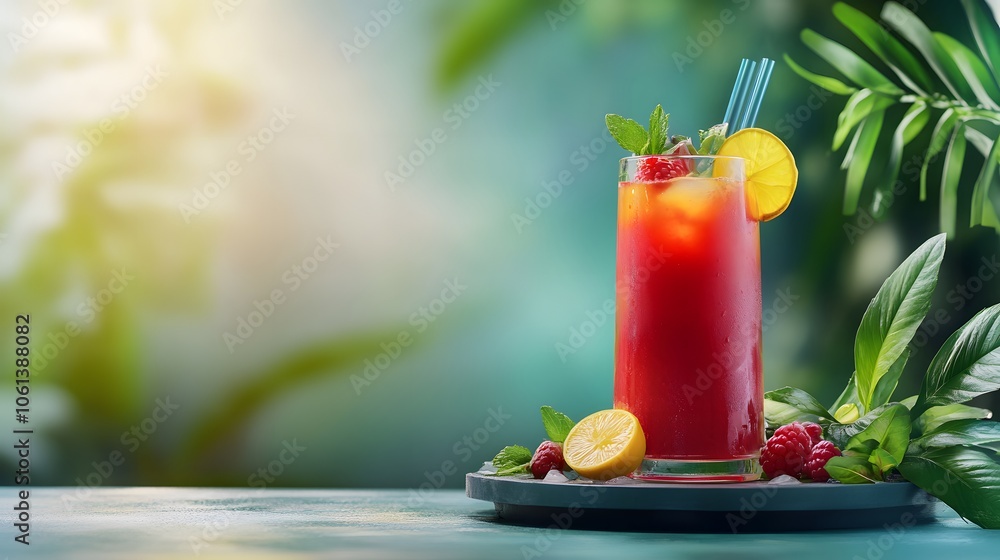 Fototapeta premium Refreshing fruit-infused cocktail garnished with mint
