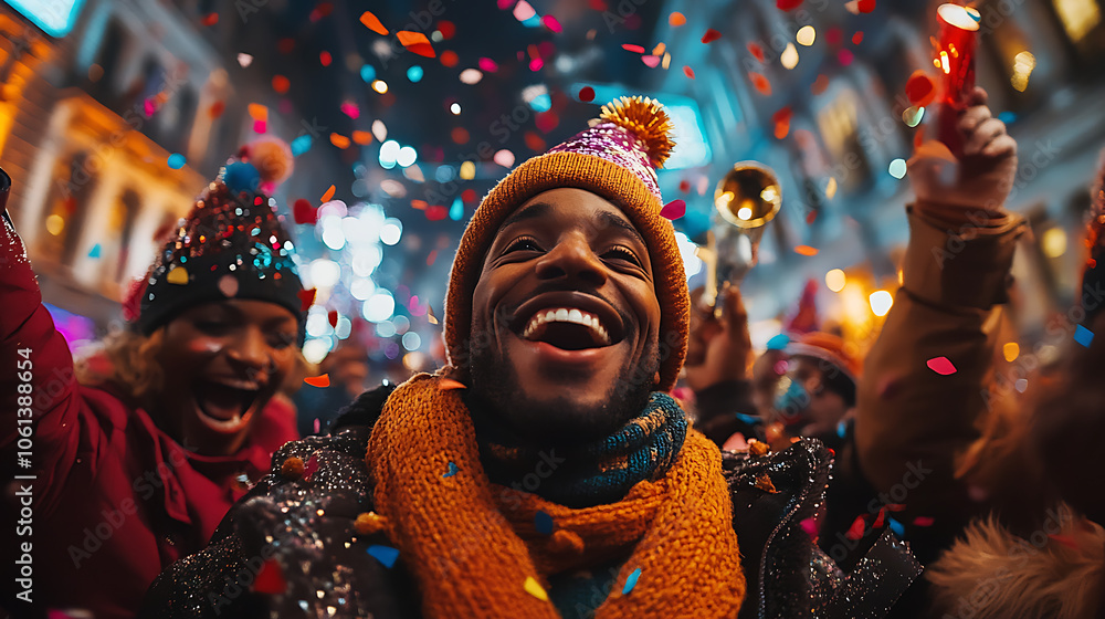 A man is smiling and holding a red and gold hat A man is smiling and holding a red and gold hat