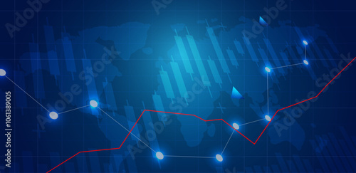 Financial graph with moving up Trading blue background. Abstract chart business vector