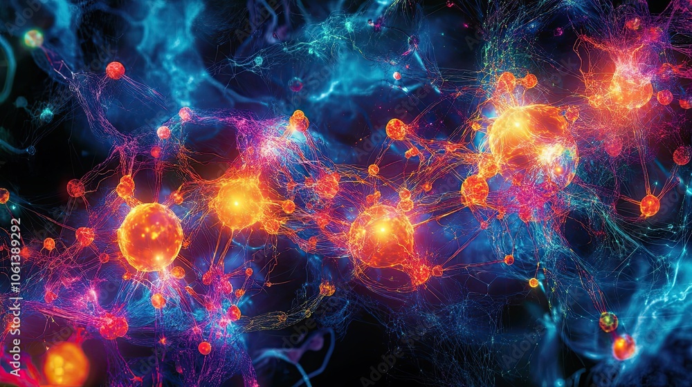 Fototapeta premium Interconnected Glowing Spheres with Abstract Network of Lines