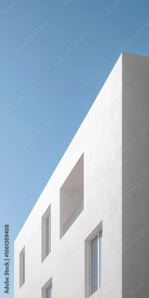 Obraz premium Modern white architectural building against a clear blue sky during the day