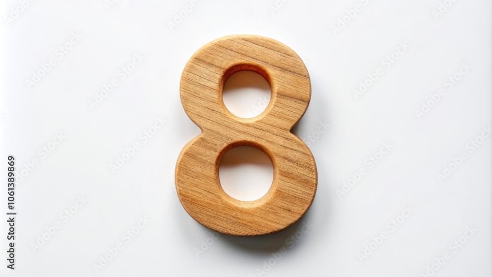 Wooden Digit Eight on White Background, Stylish Home Decor, Natural Wood Grain, Rustic Aesthetic, Numerology, Unique Design, Minimalist Decor, Handmade Craft, Eco-Friendly Material, Modern Interior Wooden Digit Eight on White Background, Stylish Home Decor, Natural Wood Grain, Rustic Aesthetic, Numerology, Unique Design, Minimalist Decor, Handmade Craft, Eco-Friendly Material, Modern Interior