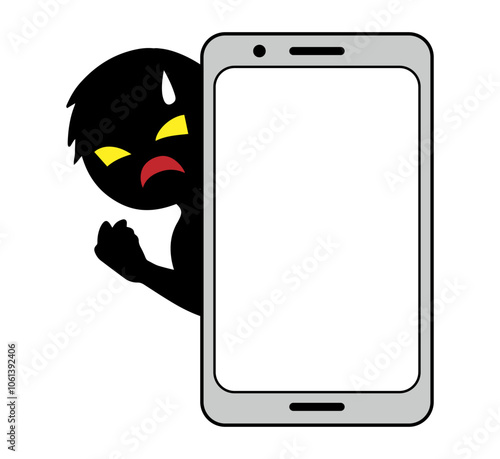 悪人イメージの人物とスマホの素材