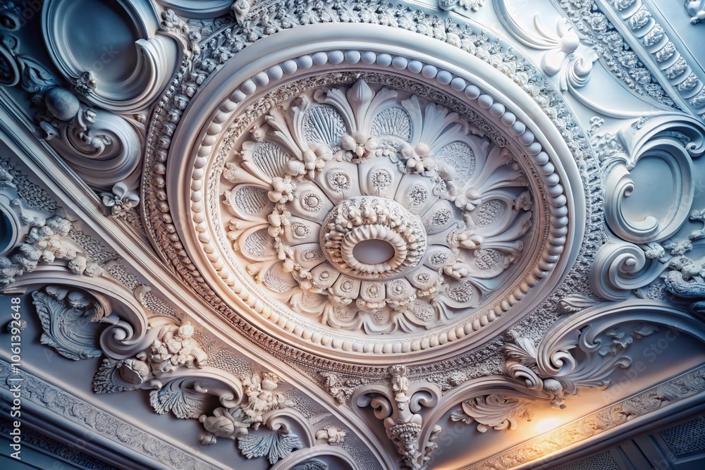 Elegant Silhouette of White Vintage Relief on Ceiling in Soft Light ...