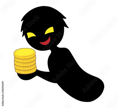 怪しいお金と黒色のシルエットの悪人イメージの素材