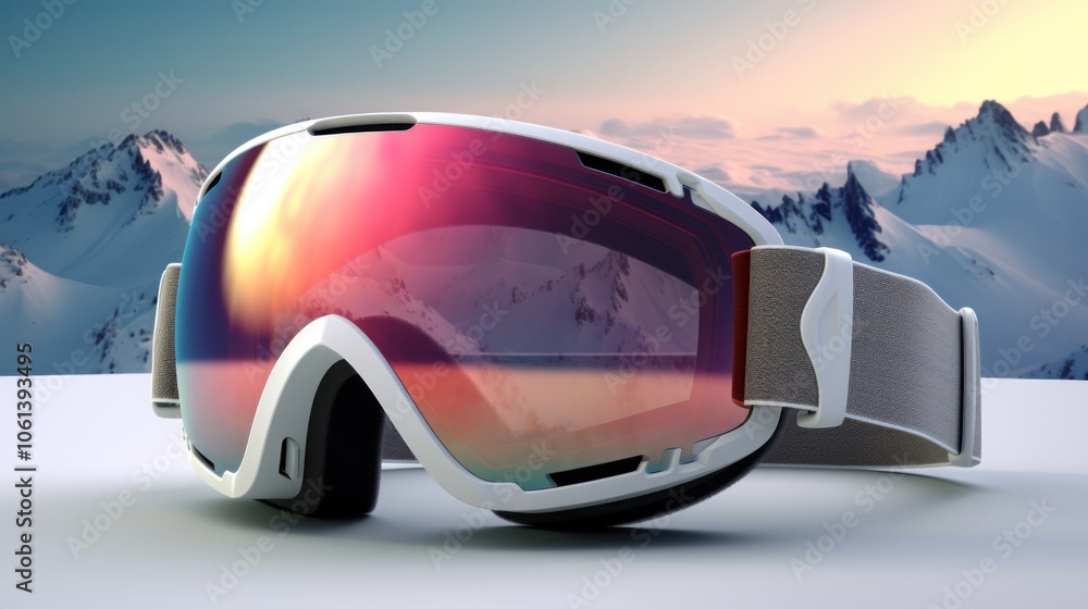 Obraz premium White Ski Goggles with Mountain Background