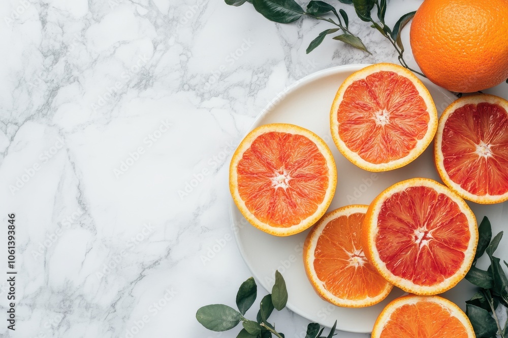 Fresh Citrus Fruits on Marble Background Fresh Citrus Fruits on Marble Background