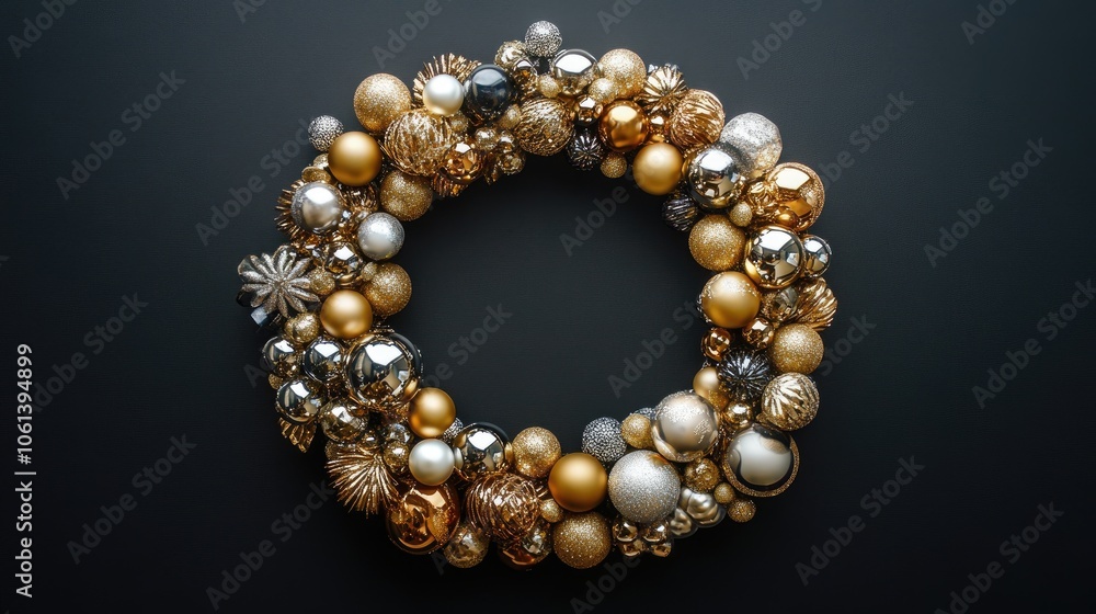 Elegant Golden and Silver Christmas Wreath Decoration Elegant Golden and Silver Christmas Wreath Decoration