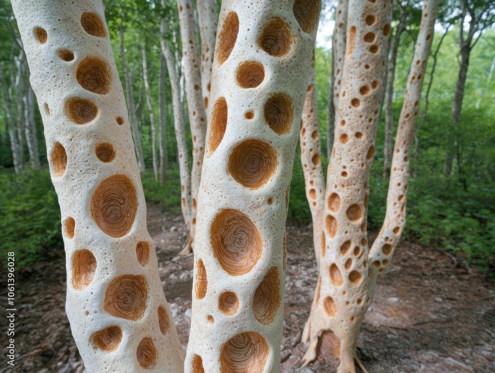 Unique bark pattern on tree trunks in forest Unique bark pattern on tree trunks in forest
