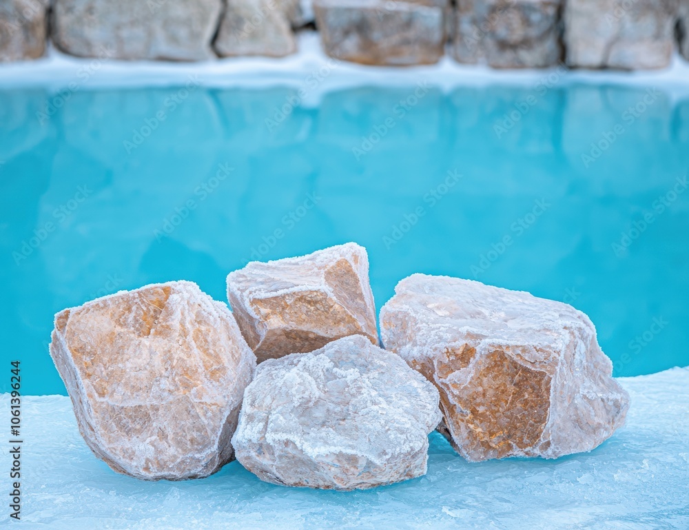 Frozen rocks in a turquoise pool Frozen rocks in a turquoise pool