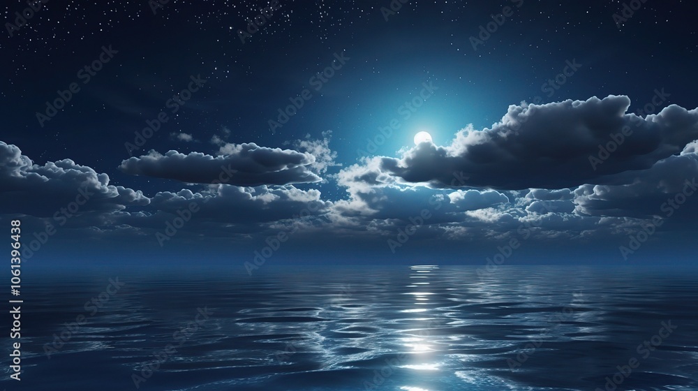 Moonlit Romantic Scene with Starry Sky and Clouds Moonlit Romantic Scene with Starry Sky and Clouds