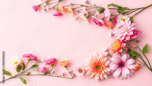 Pink cherry blossoms frame a vibrant spring floral border