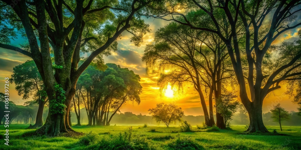 Obraz premium Enchanting Silhouette Photography in Deep Forest Green, Nature's Serenity, Ethereal Landscapes, Tranquil Wilderness, Artistic Nature Shots, Mystical Forest Scenes, Greenery Bliss, Outdoor Serenity