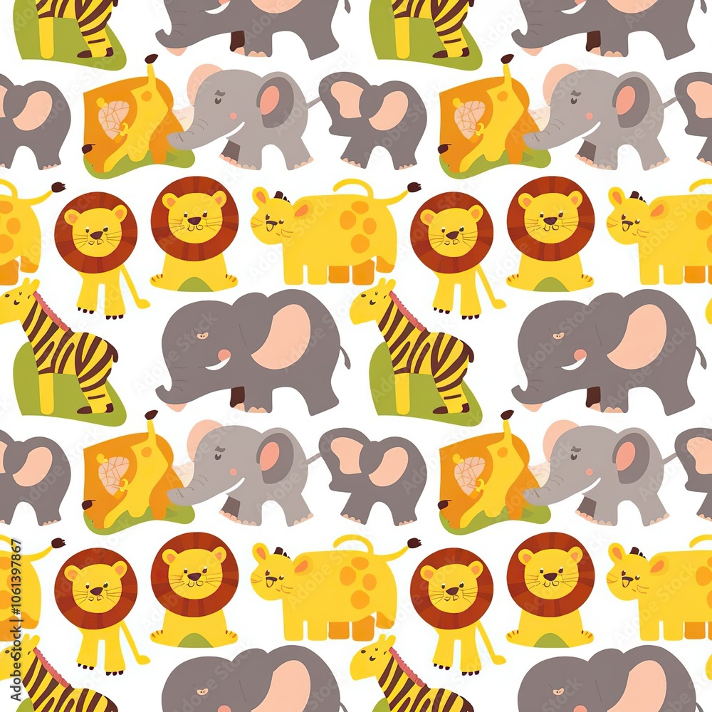 Fototapeta premium animal cheerful and lively seamless pattern of various