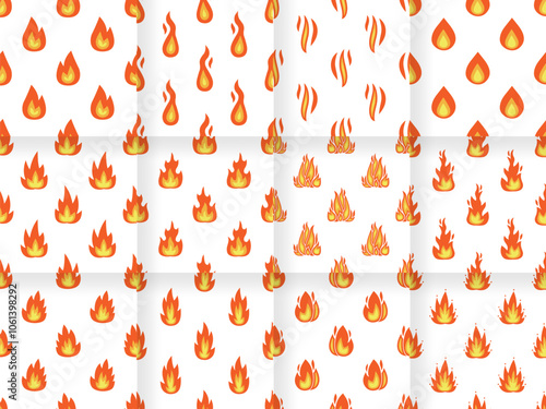 Collection of Cartoon fire effect seamless pattern.