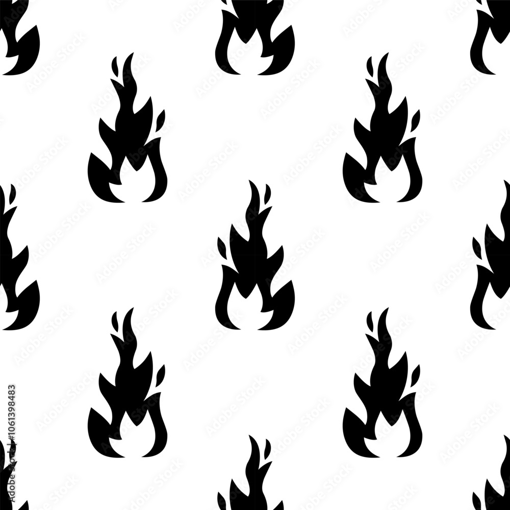 Fototapeta premium Cartoon silhouette fire effect seamless pattern.