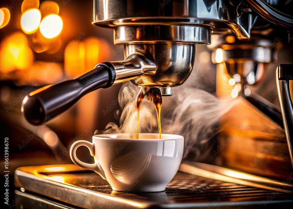 Espresso Machine Pouring Coffee into a Cup - Coffee Brewing, Barista Skills, Kitchen Equipment, Aroma, Hot Beverage, Morning Routine, Cafe Experience, Coffee Lover's Delight Espresso Machine Pouring Coffee into a Cup - Coffee Brewing, Barista Skills, Kitchen Equipment, Aroma, Hot Beverage, Morning Routine, Cafe Experience, Coffee Lover's Delight