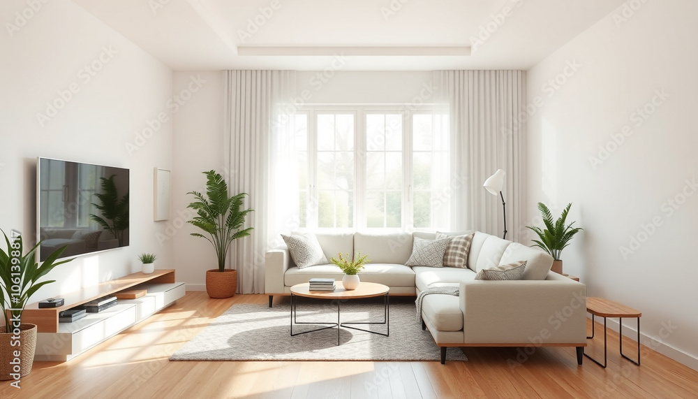 Fototapeta premium A modern living room interior with comfortable seating, stylish furniture, and warm lighting