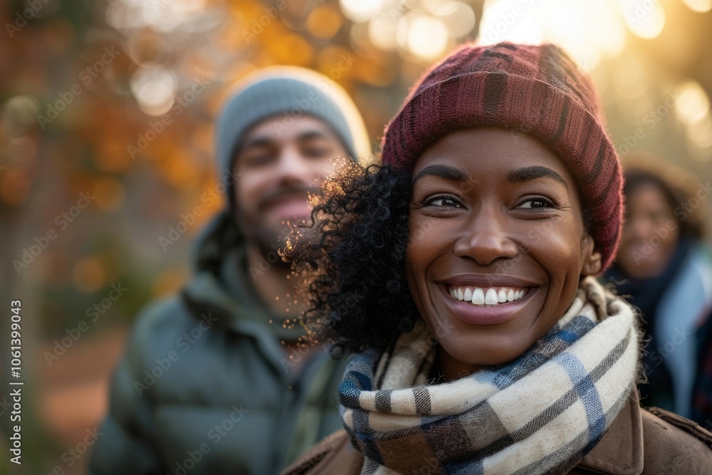 Portrait of happy african american couple walking in autumn park Portrait of happy african american couple walking in autumn park