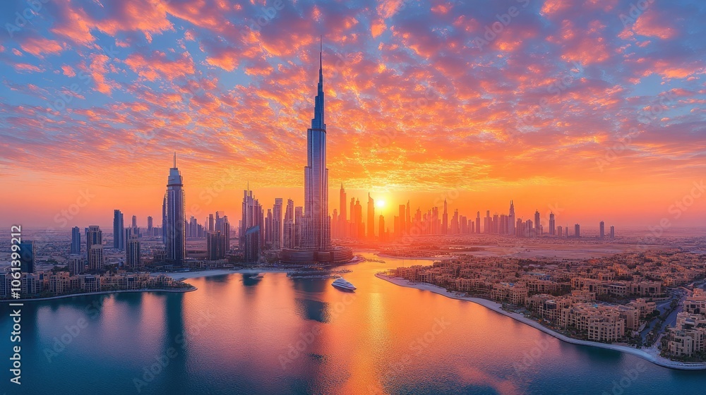 Obraz premium Aerial View of Burj Al Arab at Dusk: Marvel at the Beauty of Dubai's Iconic Landmark on Jumeirah Island, Surrounded by the Twinkling Lights of the City and Reflections on the Water