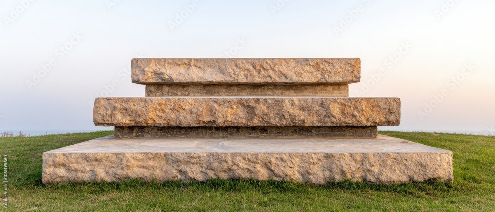 Stacked stone blocks on grassy field Stacked stone blocks on grassy field