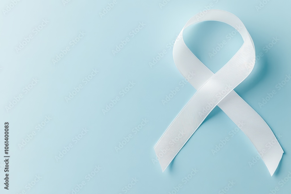Elegant White Ribbon on Calm Blue Background Elegant White Ribbon on Calm Blue Background