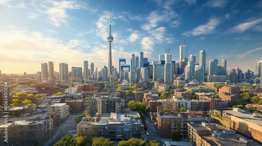 Obraz premium Vibrant Cityscape of Toronto Skyline Under Dramatic Sky