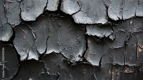 A close up of a black paint peeling off of a wooden wall