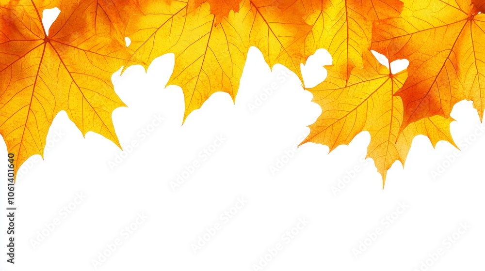 Obraz premium Golden Autumn Maple Leaves Border on White Background