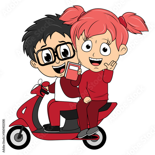 couple cartoon ride motorcycle