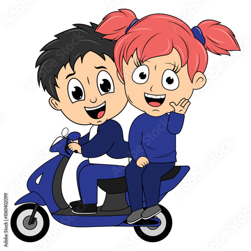 couple cartoon ride motorcycle