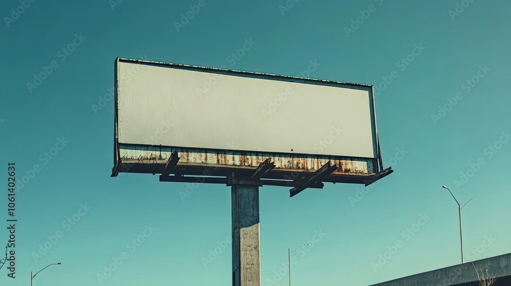Obraz premium Rusty Billboard with Blank Ad Space Against a Blue Sky