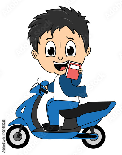 cartoon boy ride motorcycle