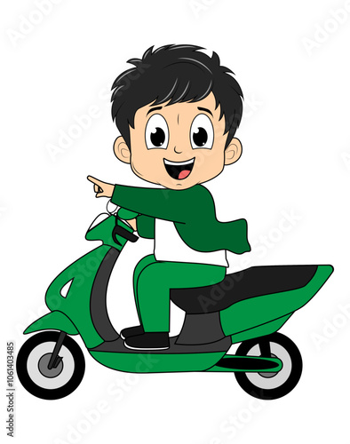 cartoon boy ride motorcycle