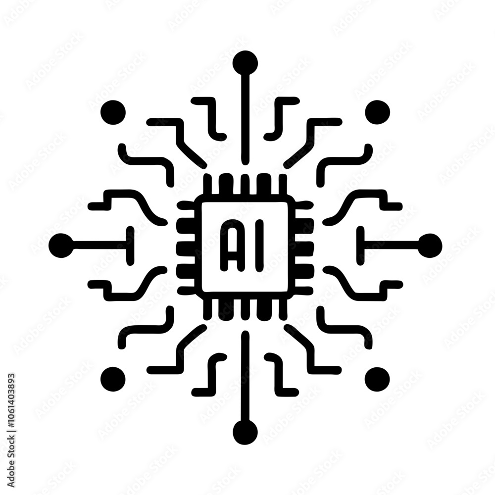 Digital Brain with Circuit Icon Digital Brain with Circuit Icon