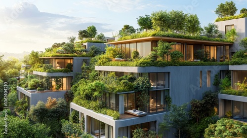 Modern architecture with greenery in a serene urban environment