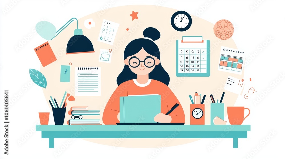 Determined Student Setting Academic Goals in Organized Study Room Determined Student Setting Academic Goals in Organized Study Room