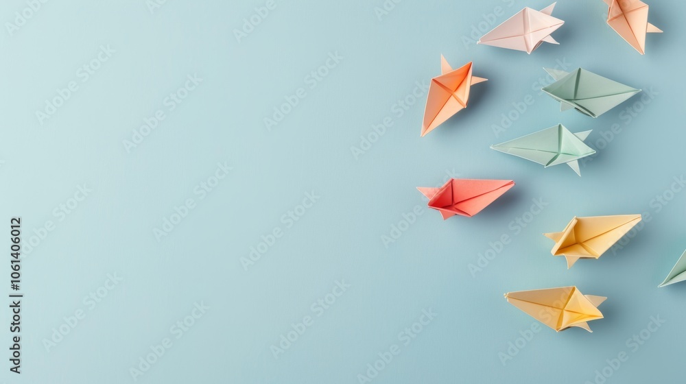 Tranquil Papercraft Boats Floating on Serene Water with Copy Space Background Tranquil Papercraft Boats Floating on Serene Water with Copy Space Background
