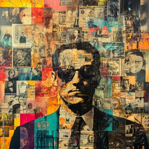 Wallpaper Mural Abstract Portrait Collage Artwork Man Sunglasses Vintage Style Art Print Torontodigital.ca