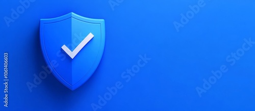 Wallpaper Mural 3D Scene of a Deep Blue Shield Featuring a White Checkmark in the Center, Symbolizing Protection and Verification Against a Smooth, Minimal Background Torontodigital.ca