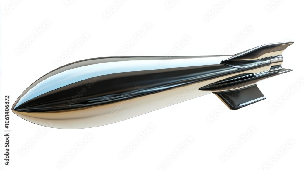 Fototapeta premium Close-up of sleek missile with visible fins and smooth metallic finish, symbolizing power, isolated on white background