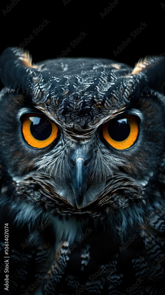 Stunning close-up image of a great horned owl showcasing its intense game and intricate feathers. The detailed portrait captures the owl's majestic presence and the beauty of nature. Stunning close-up image of a great horned owl showcasing its intense game and intricate feathers. The detailed portrait captures the owl's majestic presence and the beauty of nature.