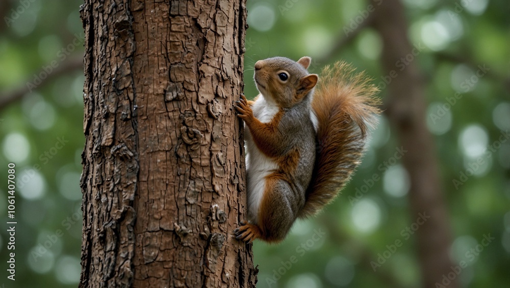 landscape photo of a brown squirrel climbing a tree made by AI generative landscape photo of a brown squirrel climbing a tree made by AI generative