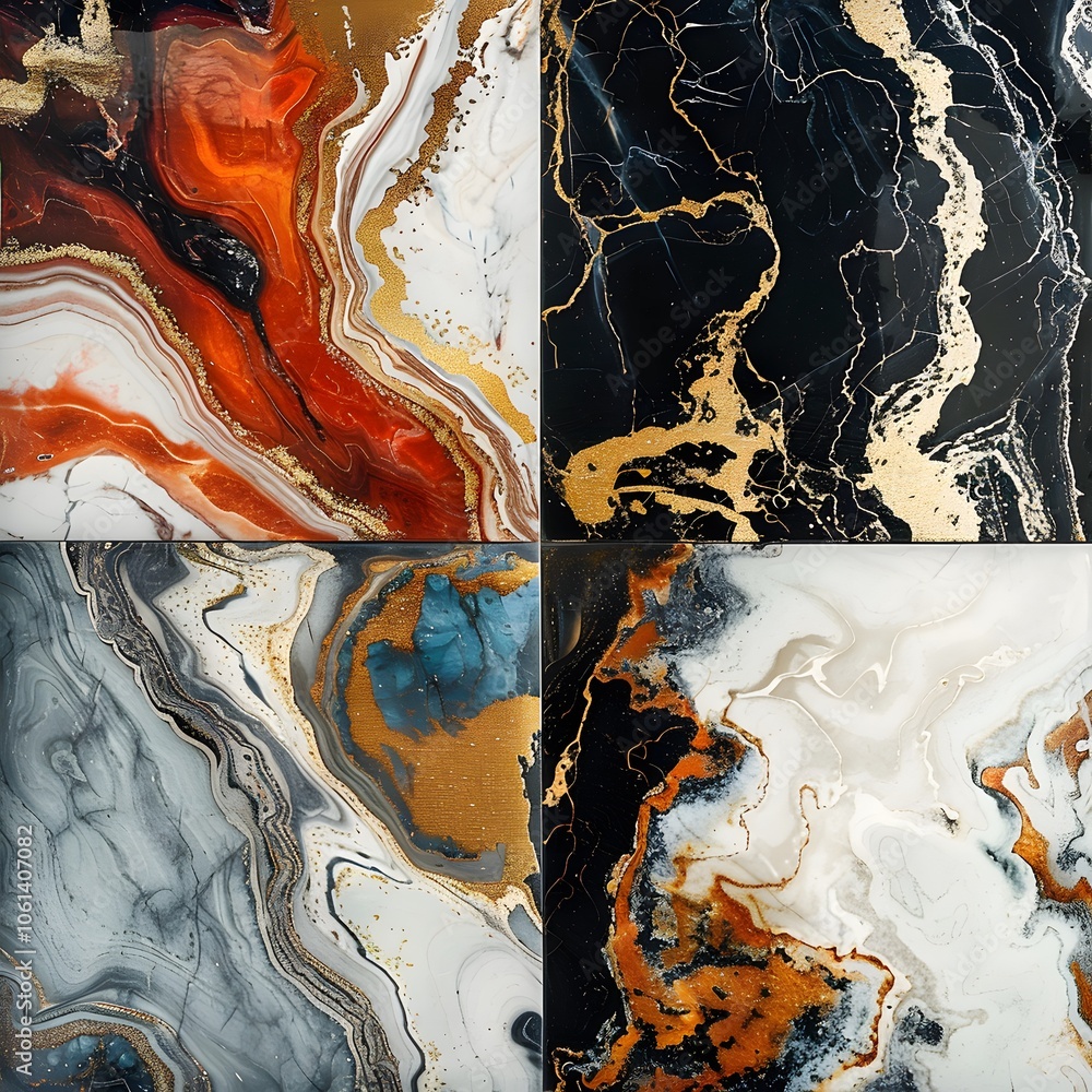 A vibrant abstract art piece featuring swirling colors and textures in four quadrants. A vibrant abstract art piece featuring swirling colors and textures in four quadrants.