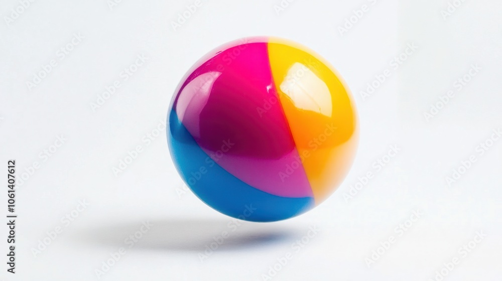 Colorful rubber ball in suspension on a seamless white background Colorful rubber ball in suspension on a seamless white background